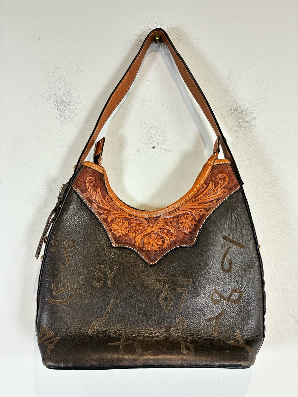 Montana Silversmiths Brown Shoulder Bag with Tan Tooled Accent